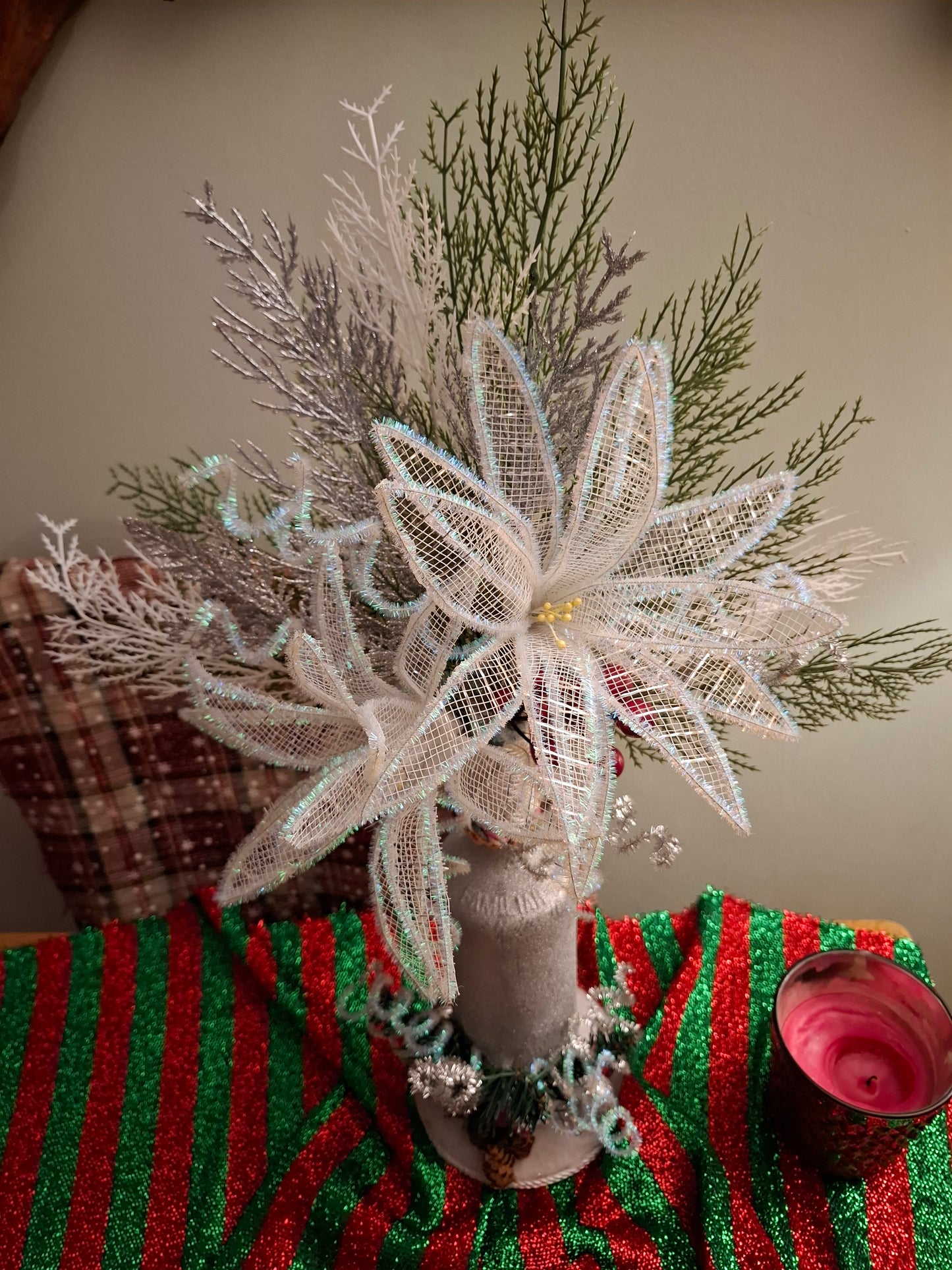 Handcrafted Mesh Flower Christmas Arrangement