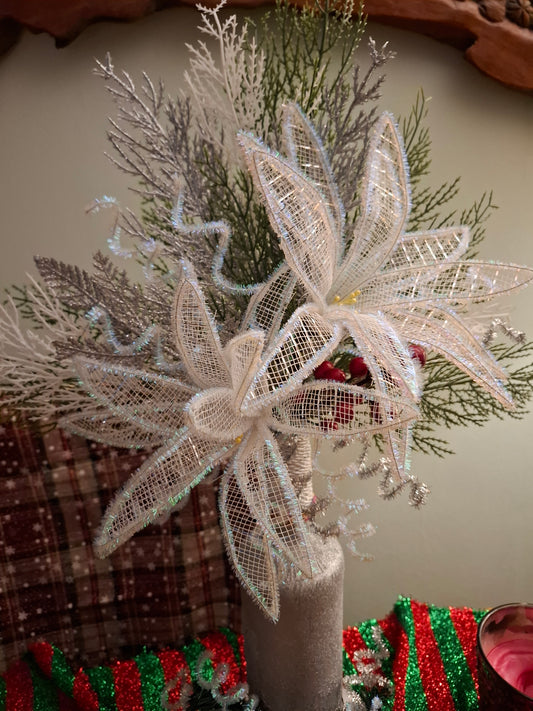 Handcrafted Mesh Flower Christmas Arrangement